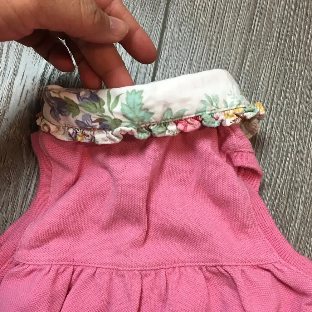 Ralph Lauren Pink Dress with floral ruffle trim sleeveless 12M